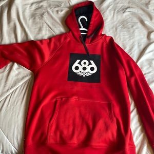 Red 686 hoodie with Velcro cell phone pocket